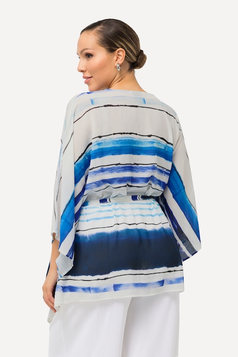 Chiffon-Tunika, oversized, V-Ausschnitt, 3/4-Arm