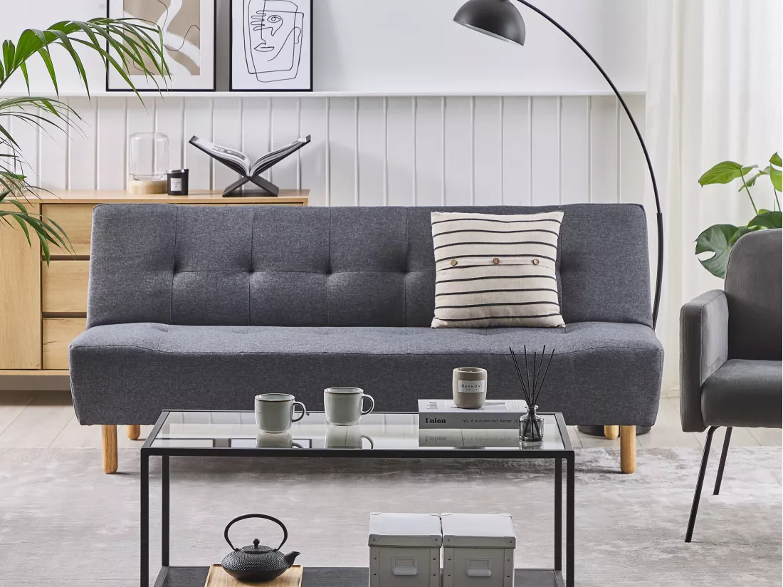 Canapé convertible 3 places en tissu gris foncé ALSTEN