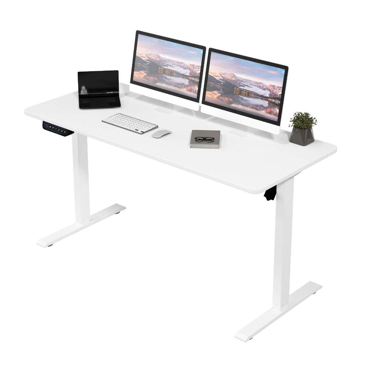 Panana Höhenverstellbarer Schreibtisch 120x60 cm, Elektrisch Verstellbarer Computertisch, Steh-Sitztisch Stehpult Stehschreibtisch (Weiß, 120 x 60