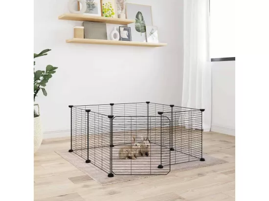 Cage animaux de compagnie à 8 panneaux et porte Noir 35x35 cm