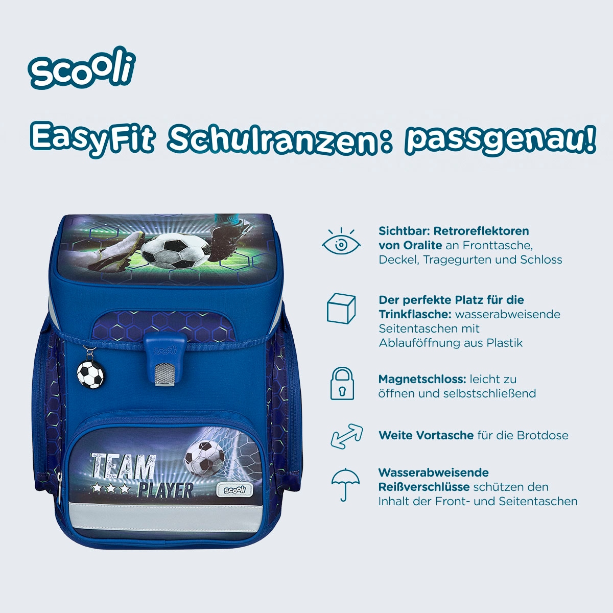 Scooli Schulranzen »EasyFit, Team Player« Reflektoren