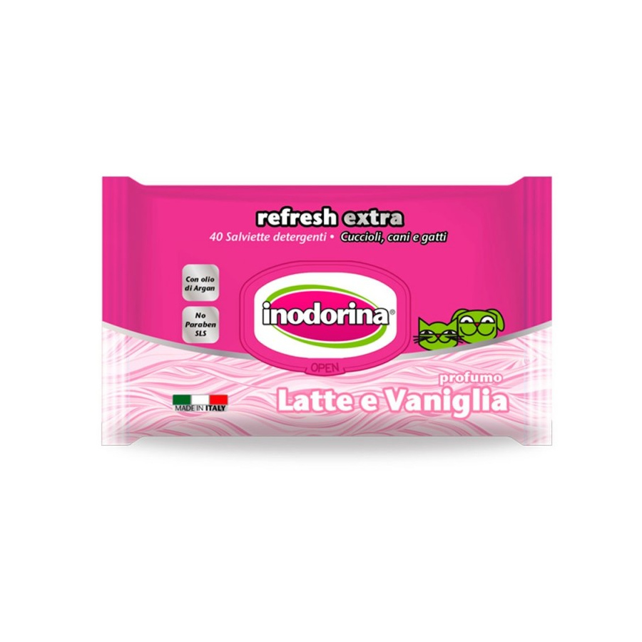 Lenços umedecidos Inodorina Refresh Extra Vanilla para cães e gatos