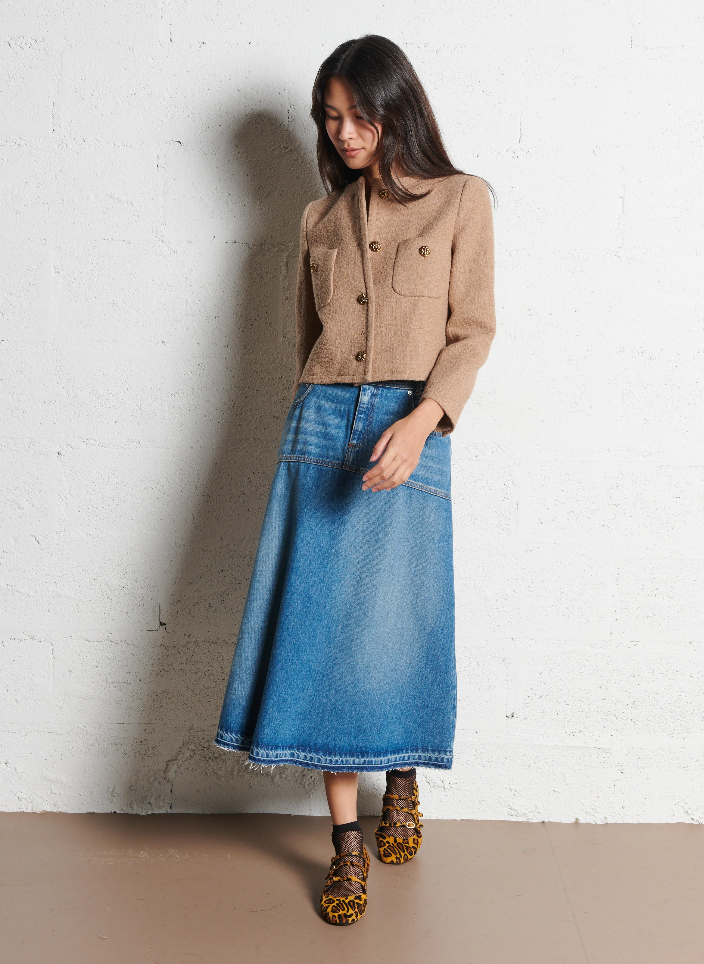 MEREDITH - Veste courte en coton et laine mélangés | Marron