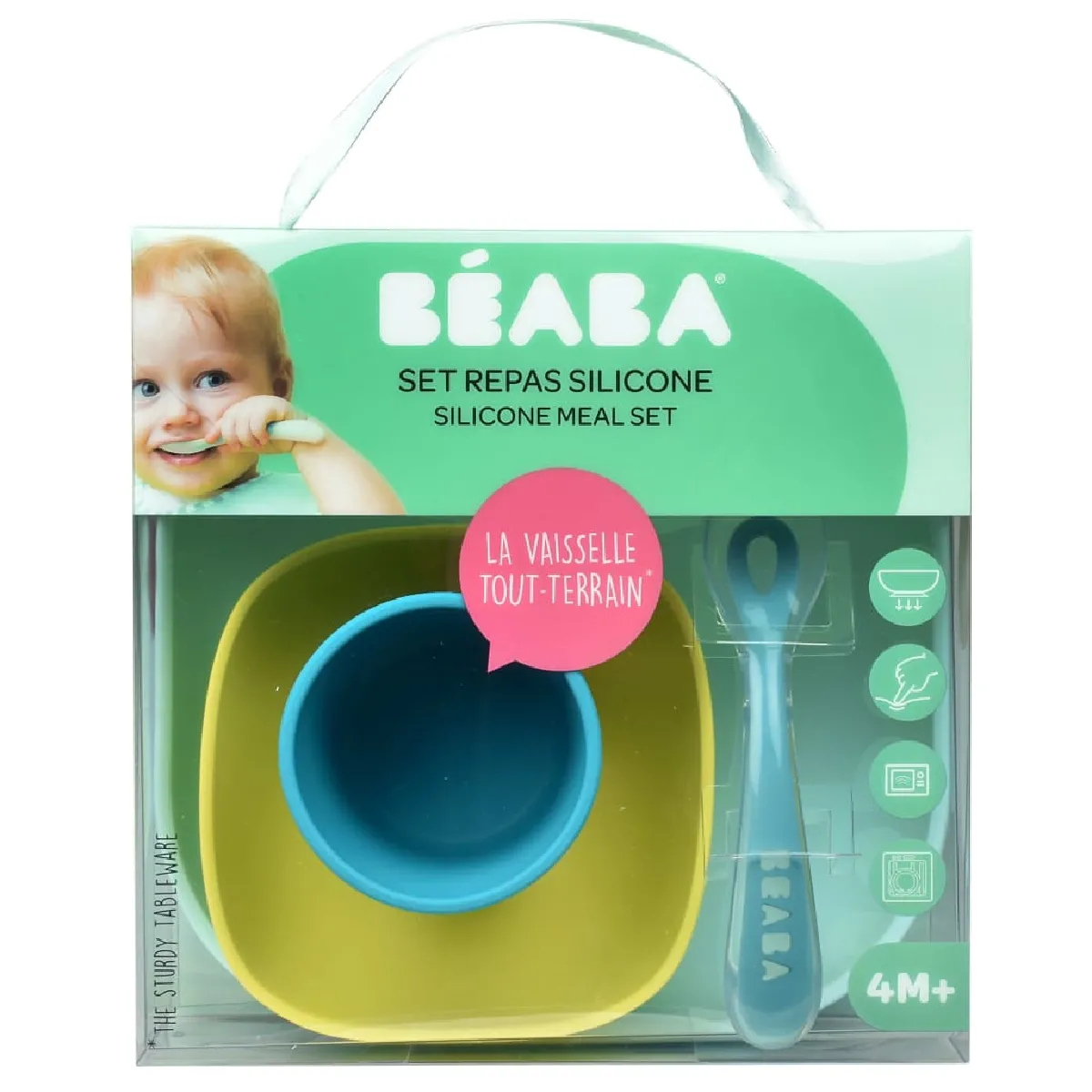Beaba Service de repas 4 pcs Silicone - Bleu/Vert