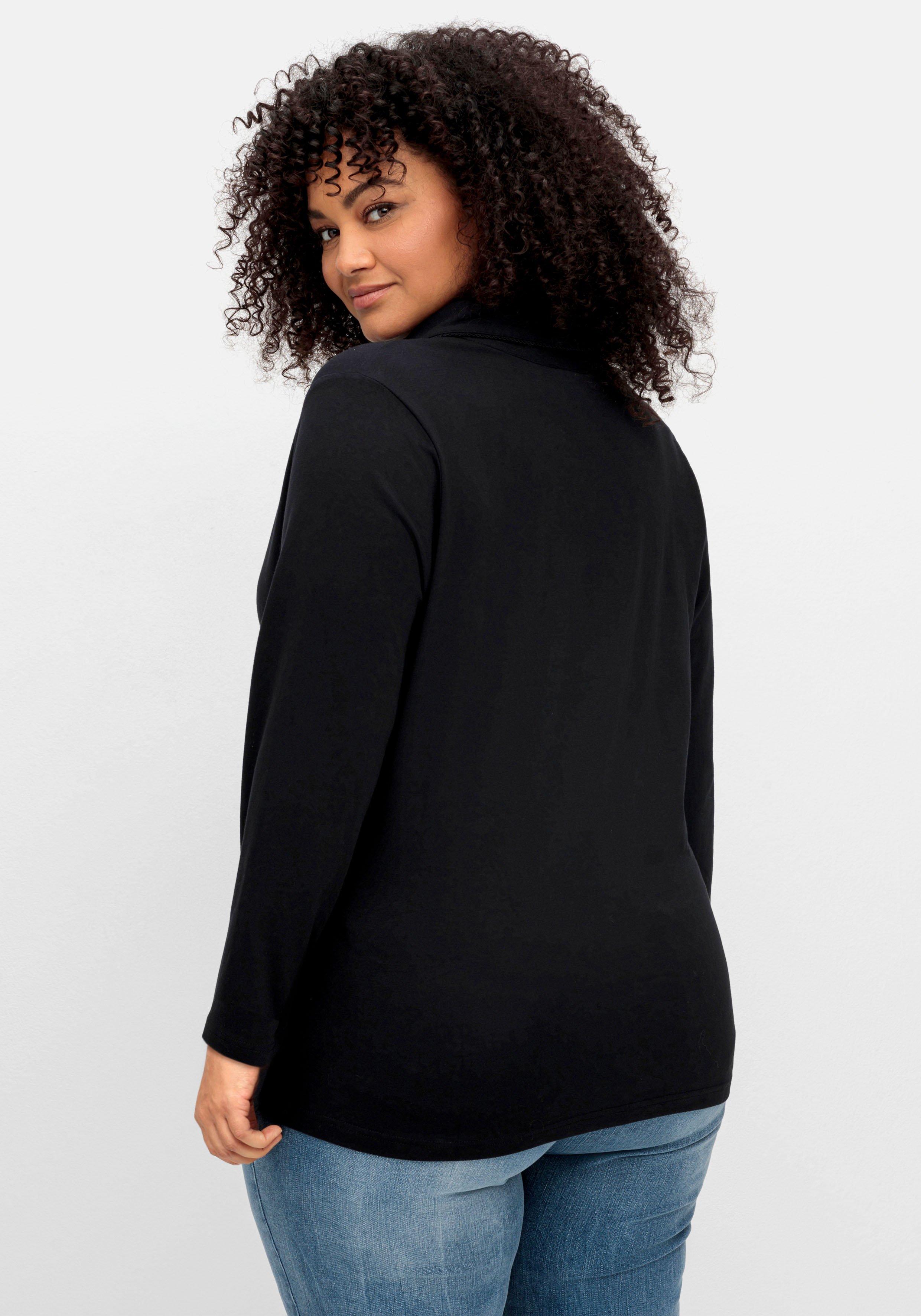Langarmshirt mit tiefem Schalkragen