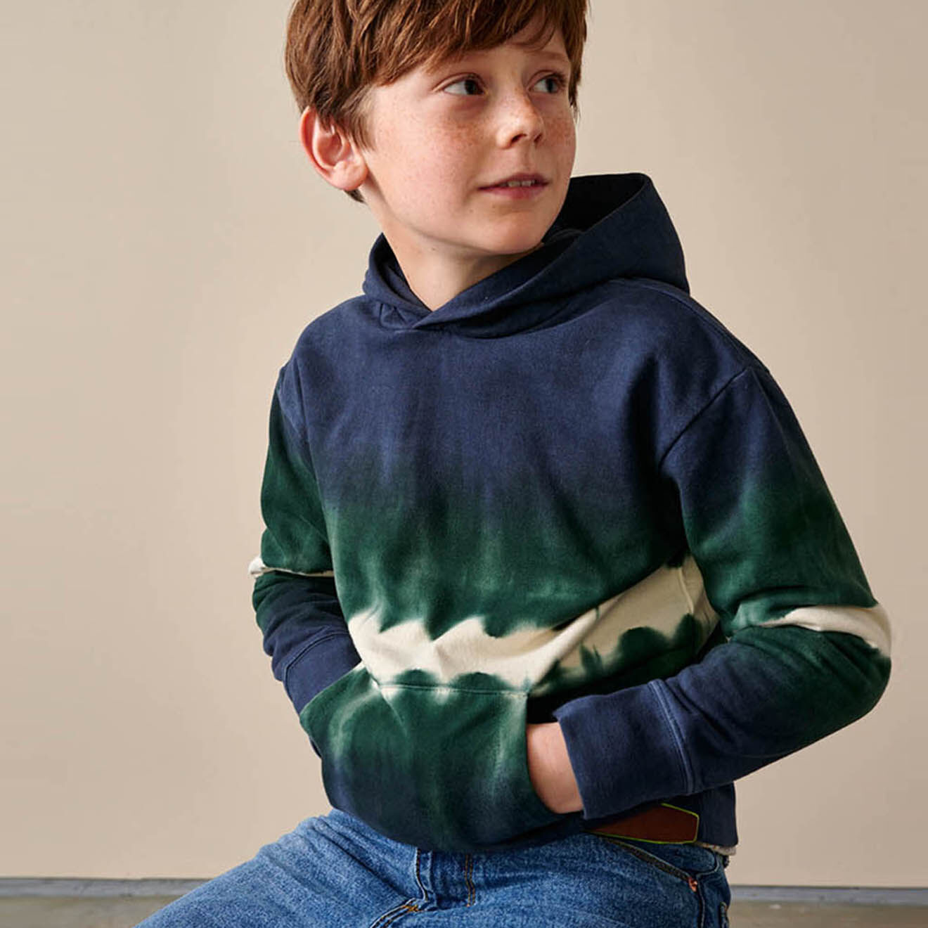Bellerose Sweat Bincho en Coton organique tie & dye marine/vert
