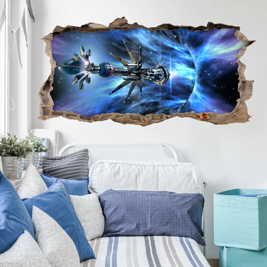 Nikima Wandtattoo 068 Raumschiff Galaxie - Loch in der Wand in 6 vers. Größen bunt