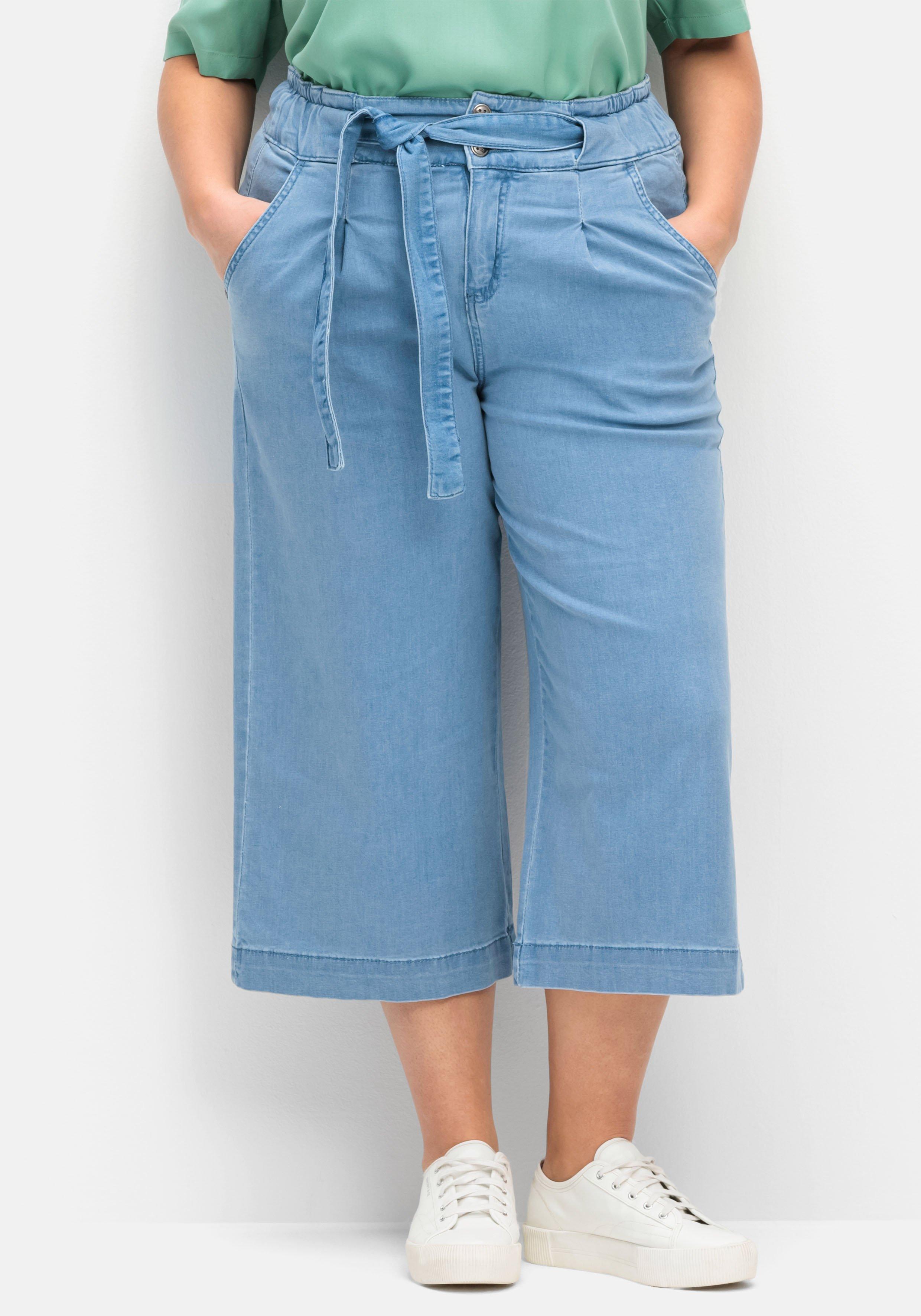 Jeans-Culotte mit High-Waist-Bund und Bindegürtel