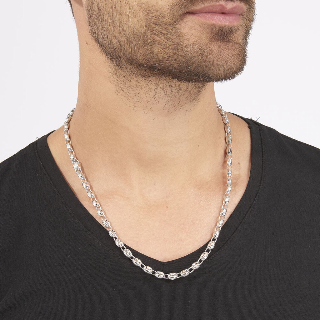 Collier Carrus Maille Grain De Cafe Argent Blanc