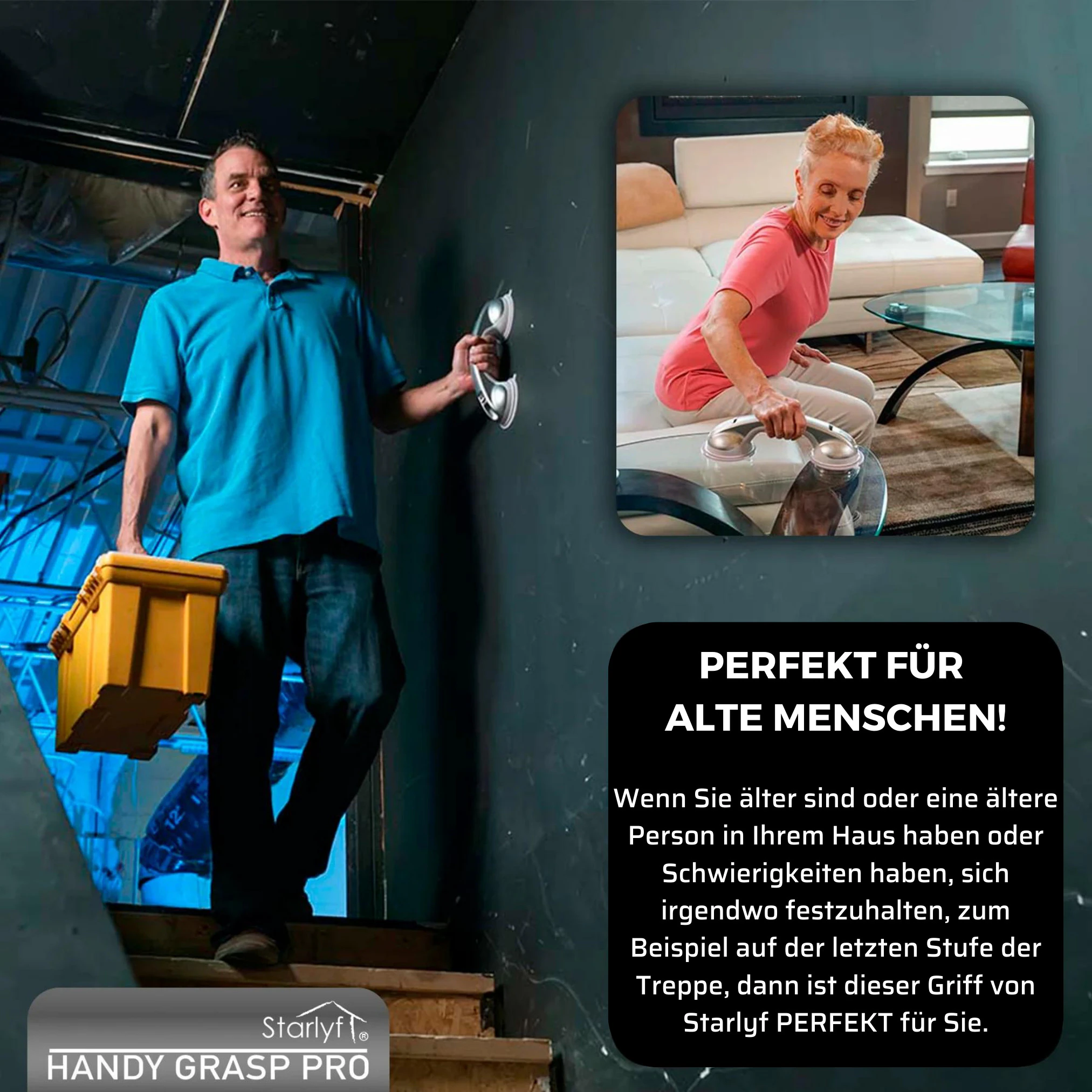 Starlyf® Haltegriff für Dusche oder Badewanne - Sauggriff Handy Grasp Pro