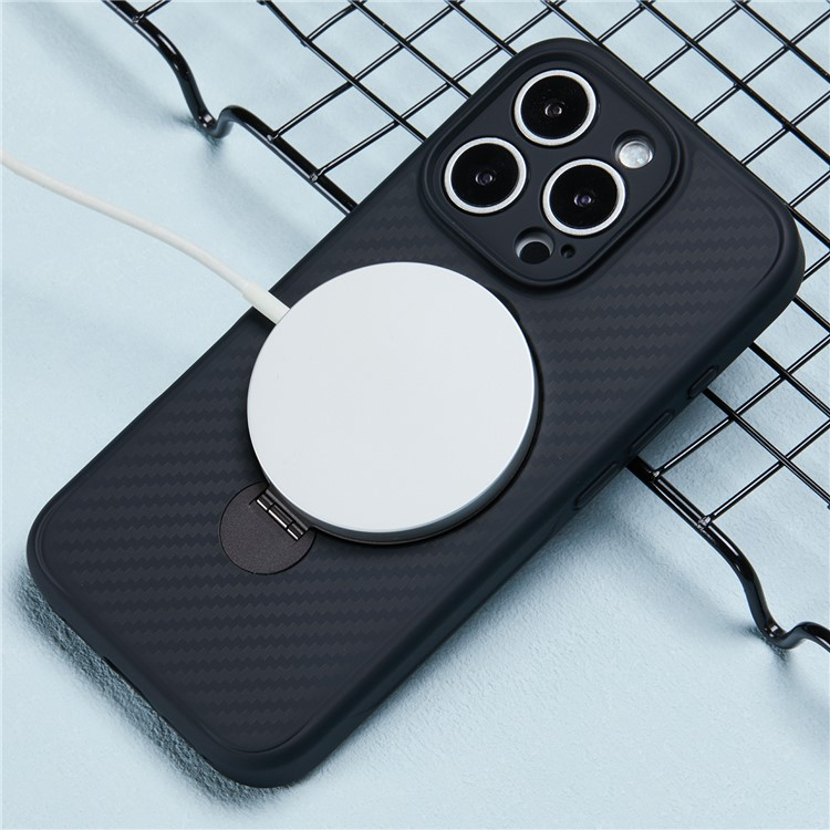 iPhone 16 Pro Max MagSafe Hybrid Hülle mit TPU Bumper im Carbon Look   Kickstand - Schwarz