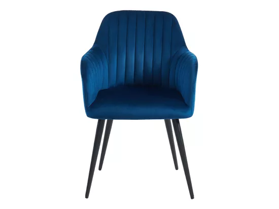 Lot de 2 chaises avec accoudoirs en velours et métal noir - Bleu - ELEANA