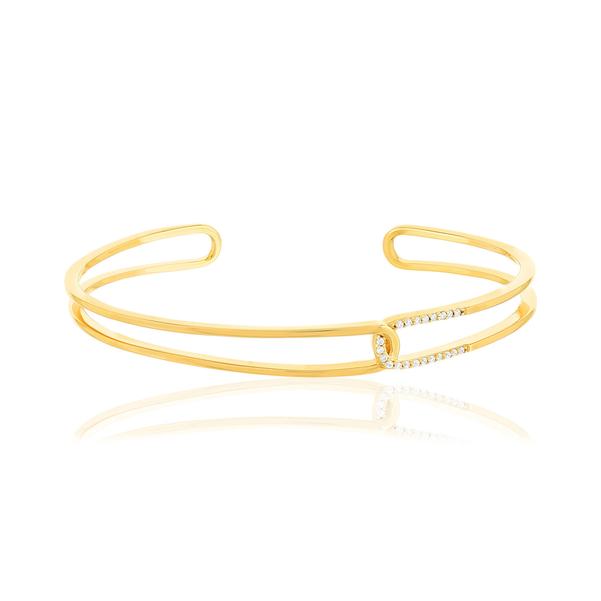 Bracelet rigide plaqué or zirconias 60 mm