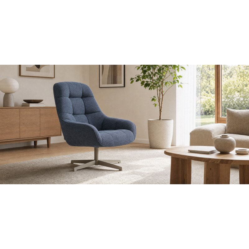 Fauteuil pivotant Jaspe bleu et métal gris