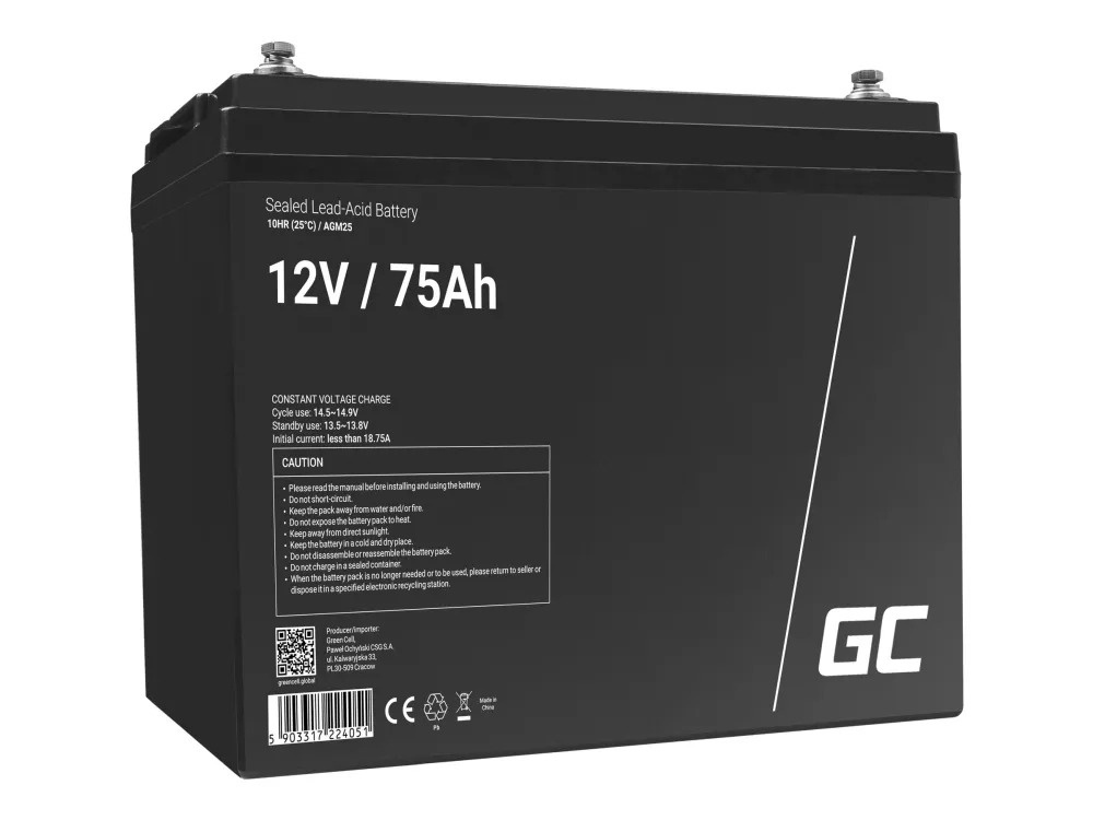 Green Cell - UPS-batteri - 1 x batteri - Sealed Lead Acid (SLA) - 75 Ah - sort