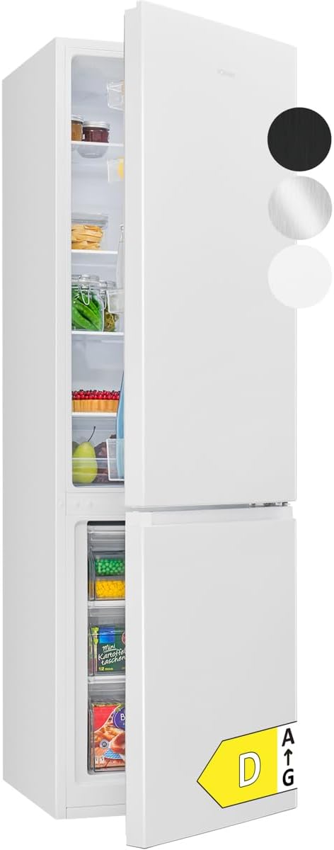 Bomann Kühlschrank mit Gefrierfach | Energieklasse D | 180cm | Kühl Gefrierkombination leise 39 dB | 4 Ablagen & 3 Schubladen | Türanschlag wechselbar | 269L Kühlgefrierkombi | KG 184.1 weiß