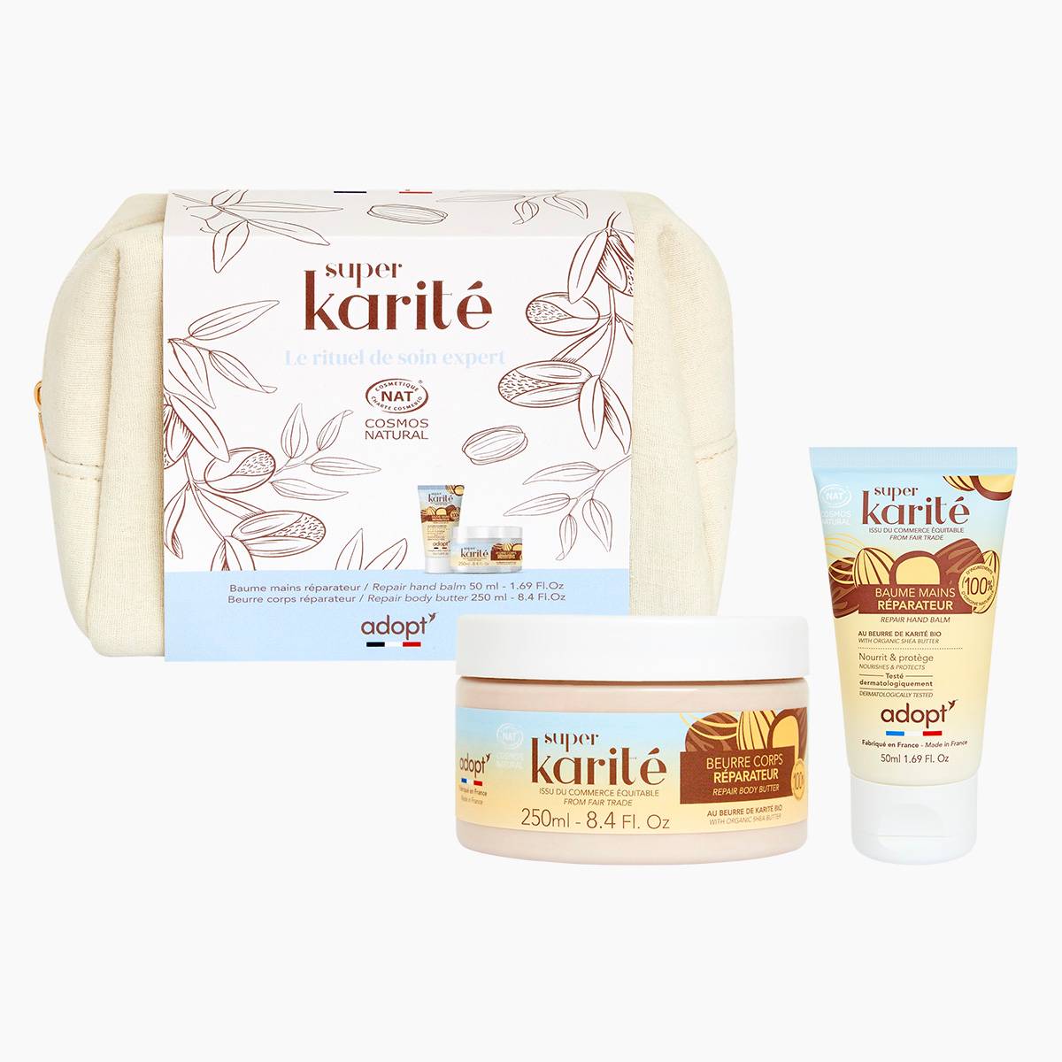 Super karité - Trousse beurre riche corps 50ml + baume mains 250ml