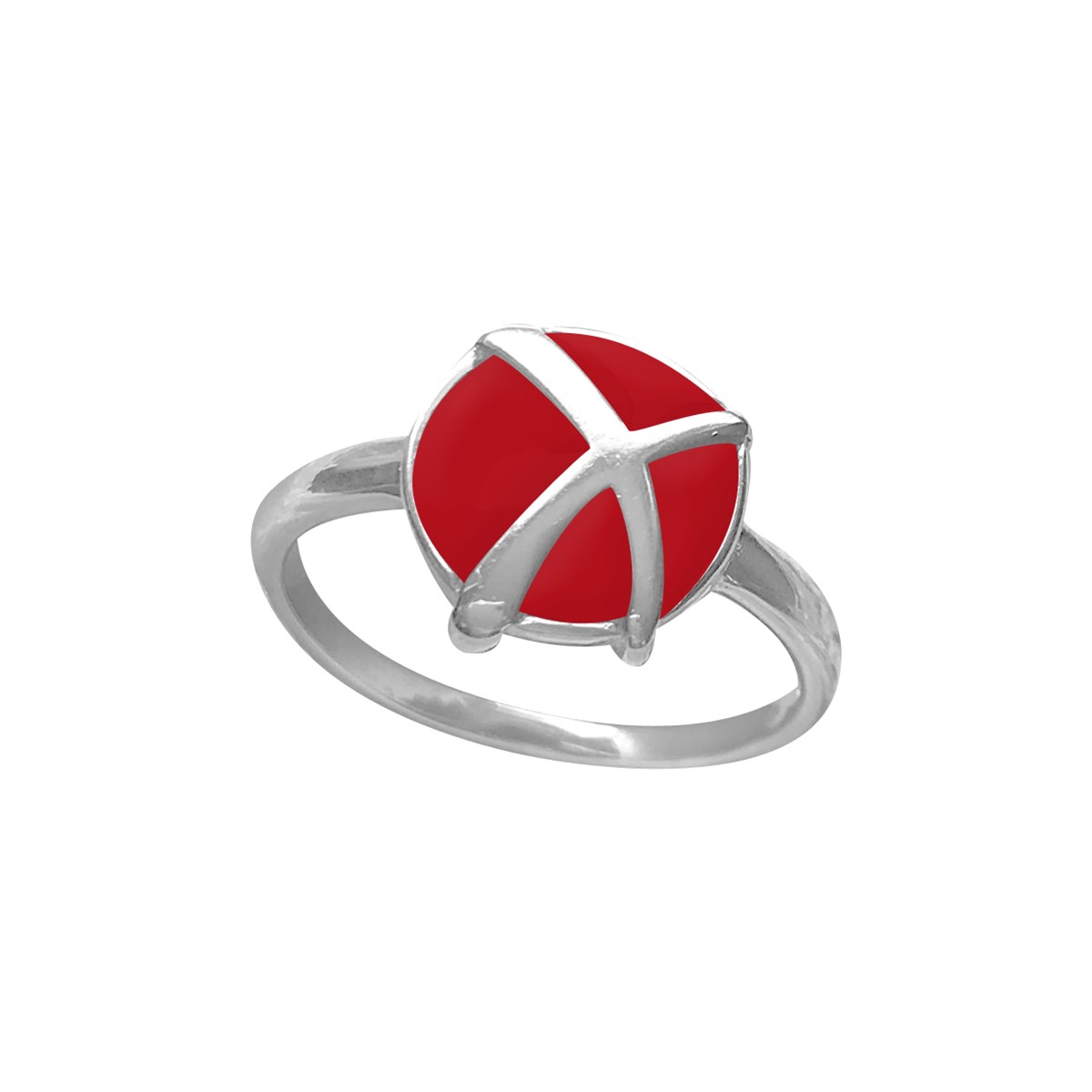 Bague argent 925 rhodié et émail rouge