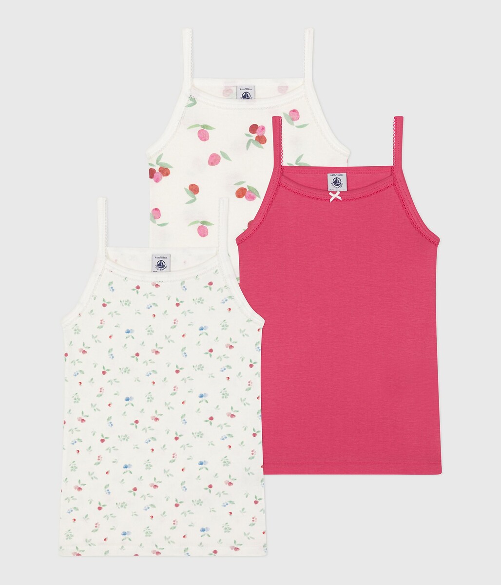 PETIT BATEAU<br>Conjunto de 3 camisetas de algodão com alças finas