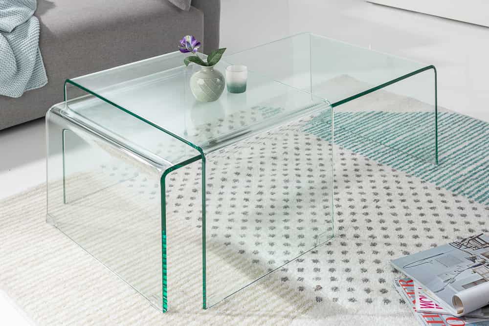 Hochwertiges 2er Set Glas Couchtisch FANTOME 100cm transparent