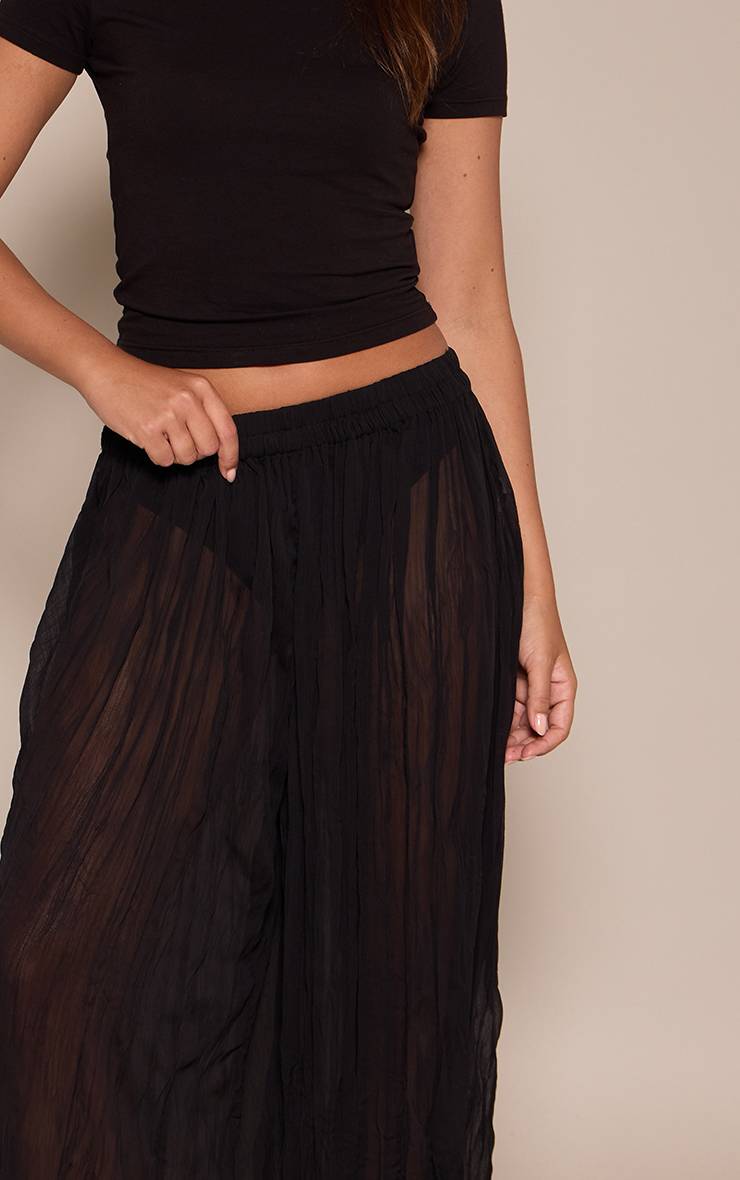 Noir Pantalon Transparent Texturé À Ourlet Ballon