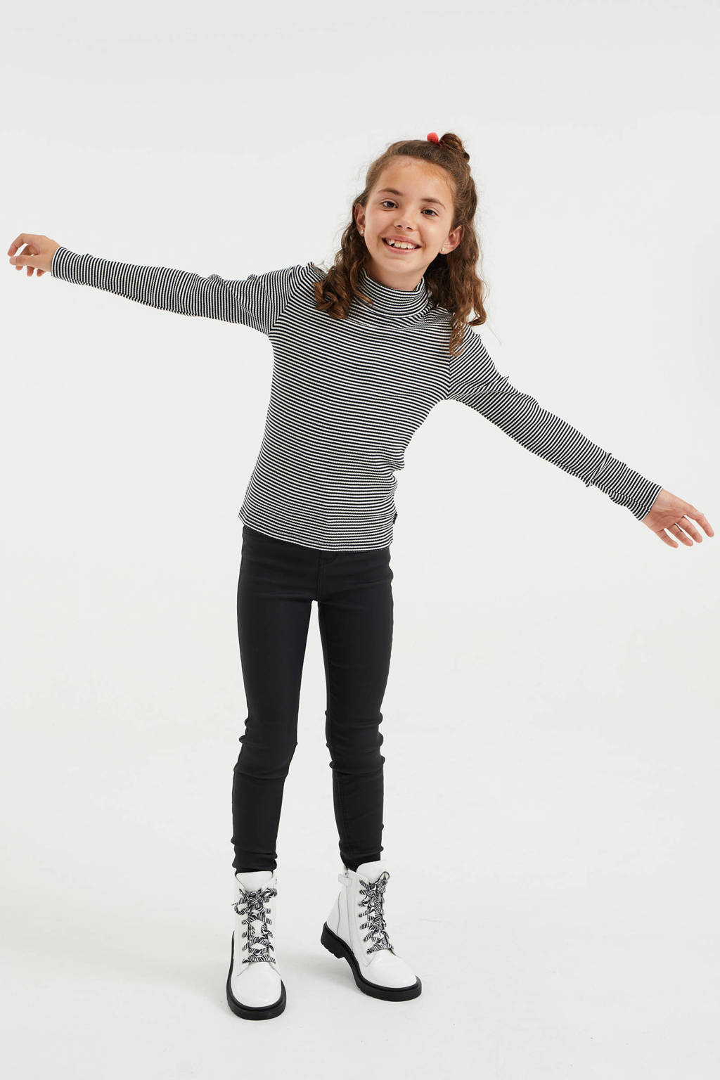 WE Fashion gestreepte top zwart/wit