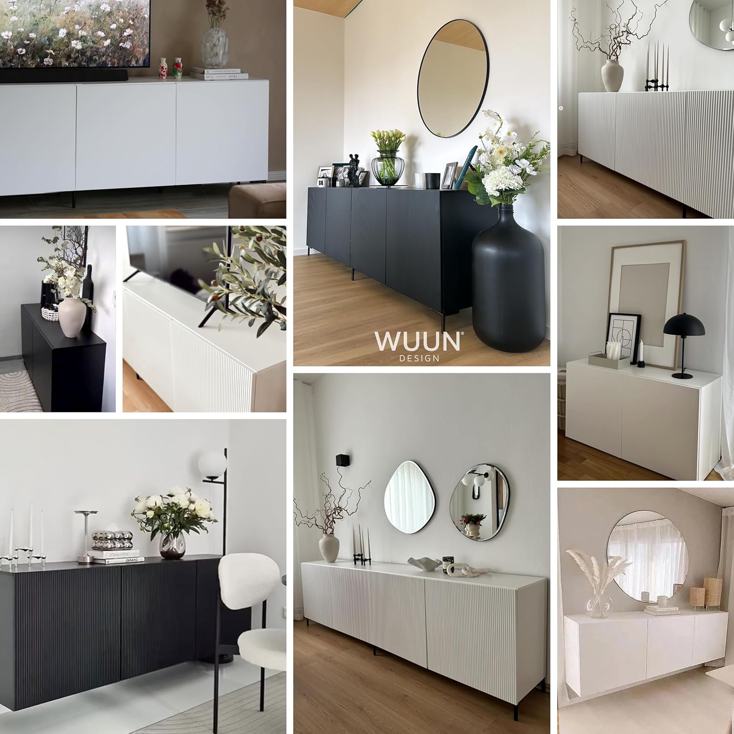 Wuun® Somero Sideboard Highboard SDF5 / 30cm B:(1x30) H:60cm T:40cm I Schwarz-Matt/Schwarz Hochglanz