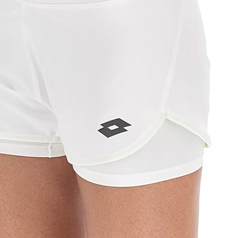 Short de tennis femme Lotto D1 Tech blanc avec shorty intégré