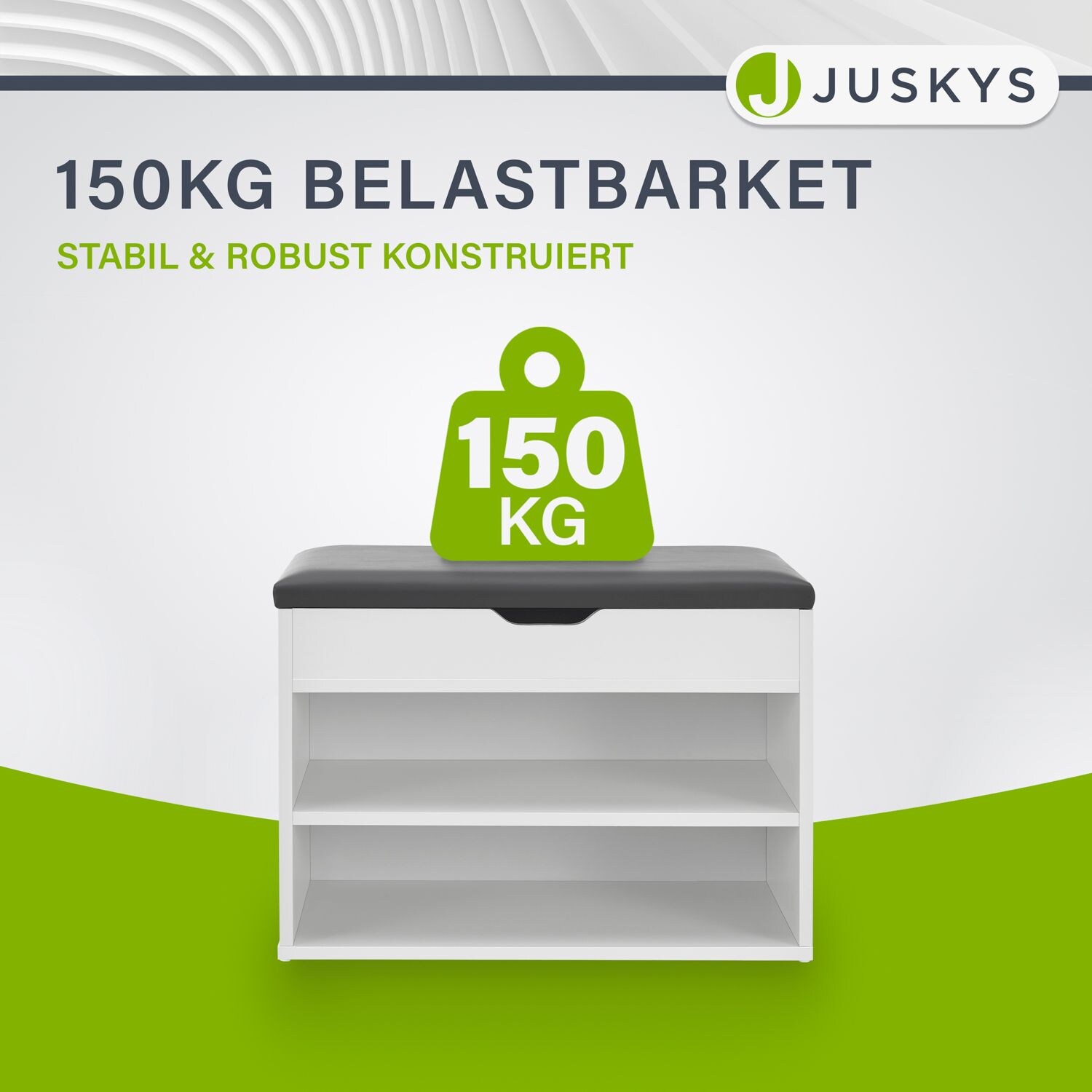 Juskys Schuhregal mit Klappdeckel und gepolstertem Sitz 60x30x44 cm – Holz Regal in Weiß