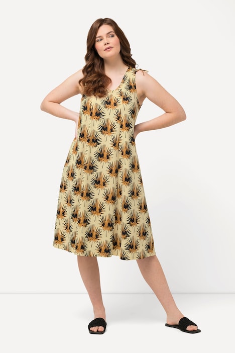 Midikleid, Palmen, V-Ausschnitt, ärmellos, Biobaumwolle