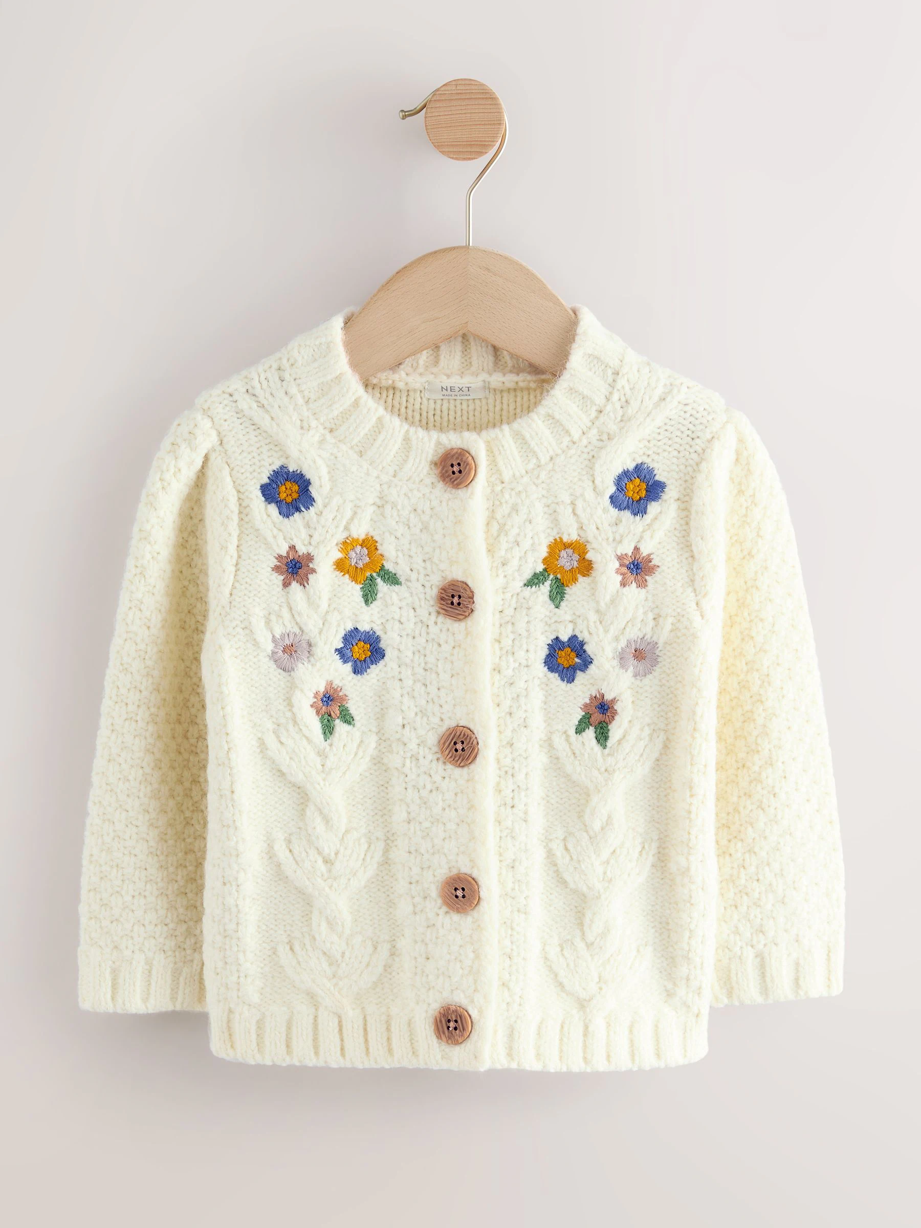 Ecru - Vest met geborduurde bloemen (3 mnd- 10 jr)