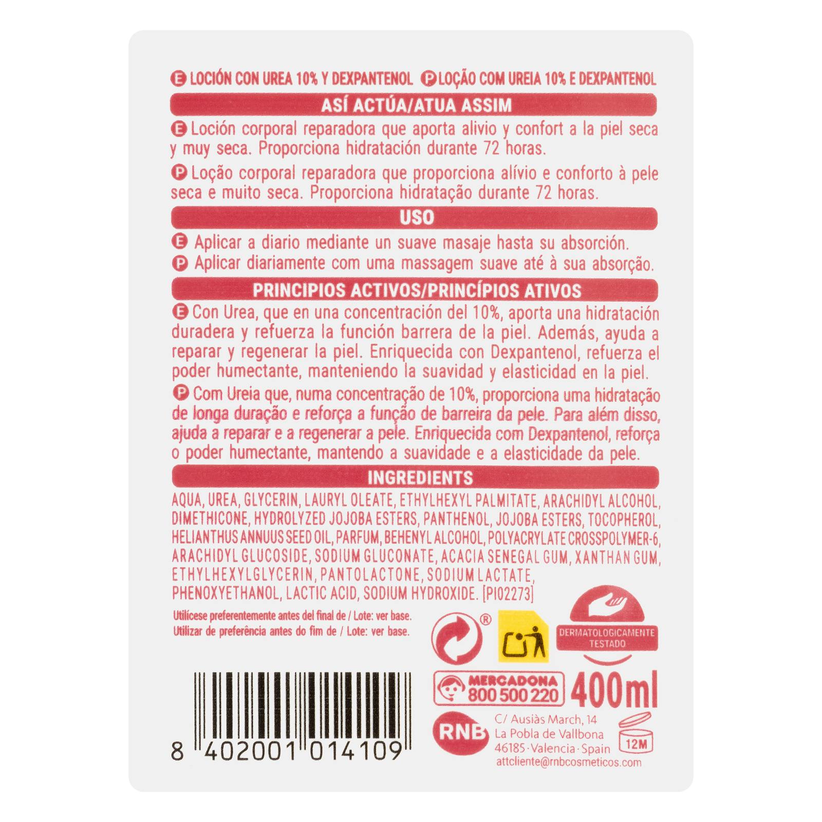 Lotion corporelle réparatrice Deliplus avec 10 % d'urée et de dexpanthénol