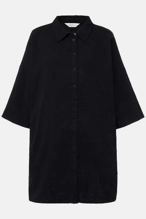 Long-Musselinhemd, oversized, Hemdkragen, Halbarm