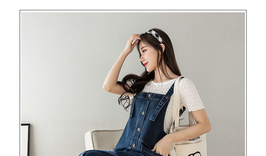 Happo - Gewassen halfknoops midi A-lijn overall denim jurk