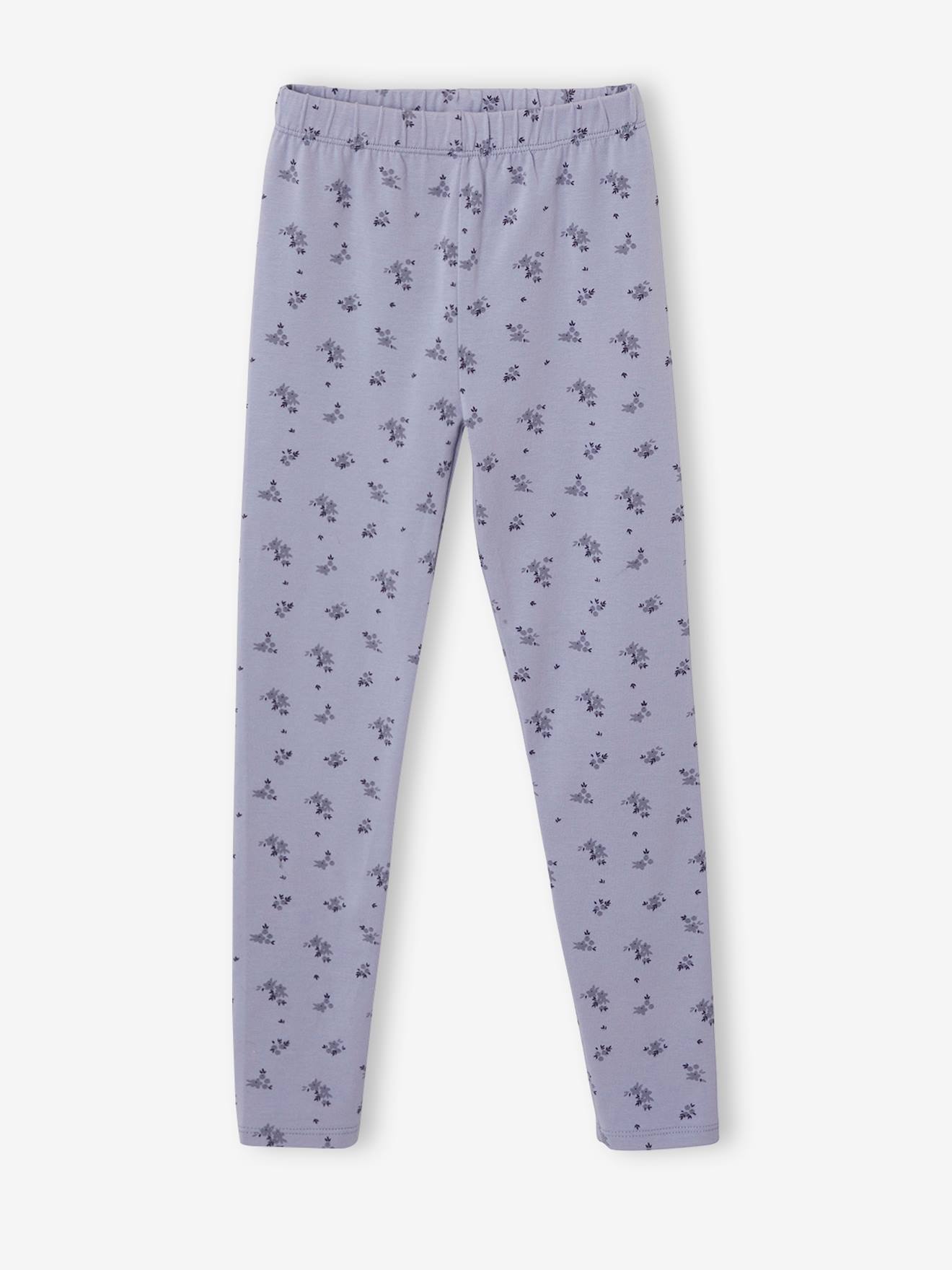 Conjunto de blusa de chiffon de algodão e leggings estampadas para meninas, branco claro liso.