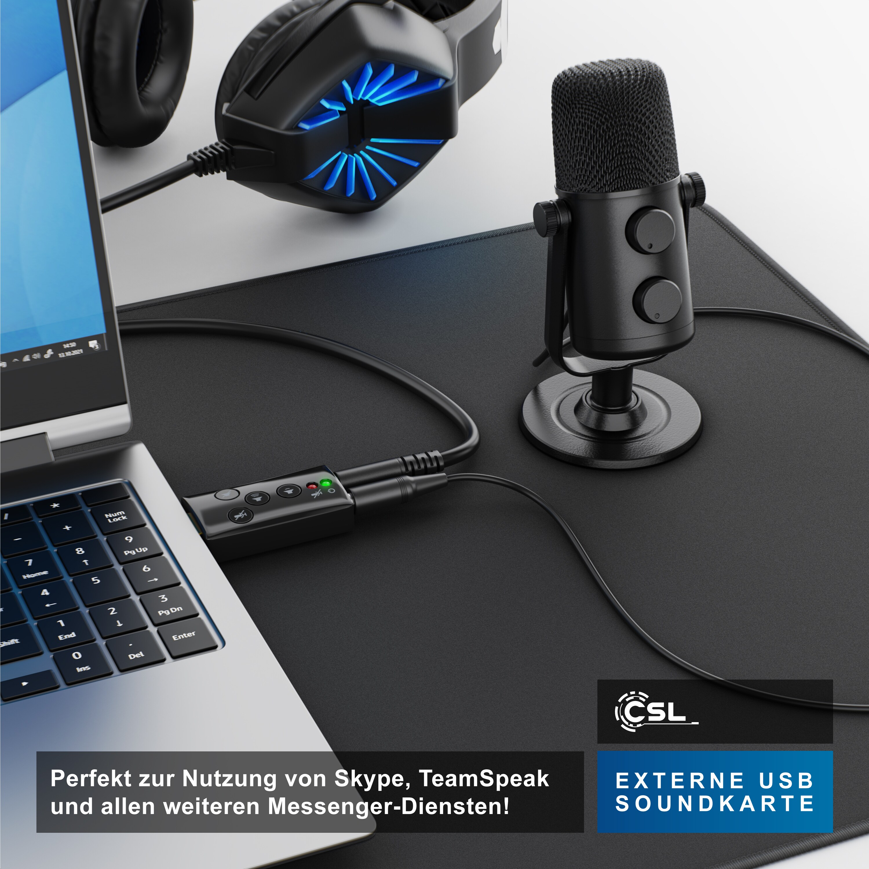 CSL Externe USB Soundkarte mit Virtual Surround Funktionstasten / Dynamic 3D Surround Sound