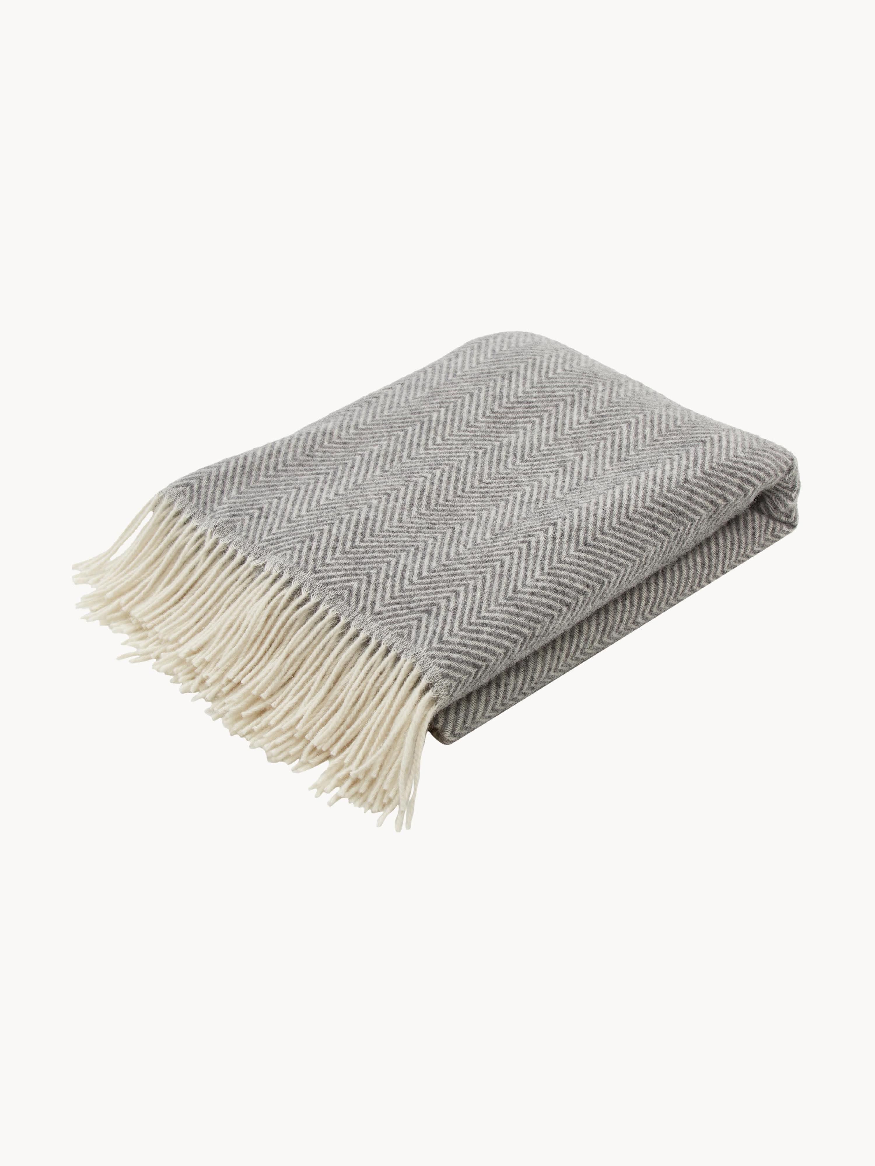 Wollen plaid Tyrol met visgraatpatroon en franjes