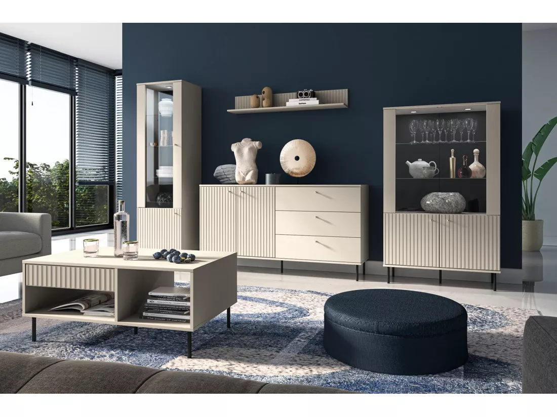 Buffet 2 portes - 3 tiroirs - 160 cm - beige - CALETTO