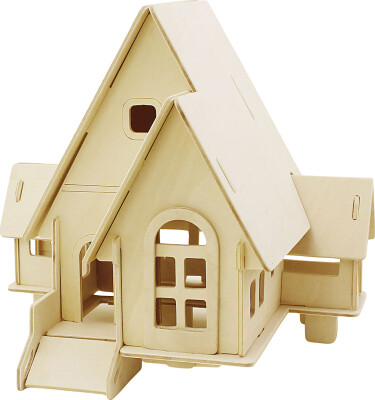 3D Træ Puslespil - Hus Med Kørerampe - 22,5X17,5X20,5 CM