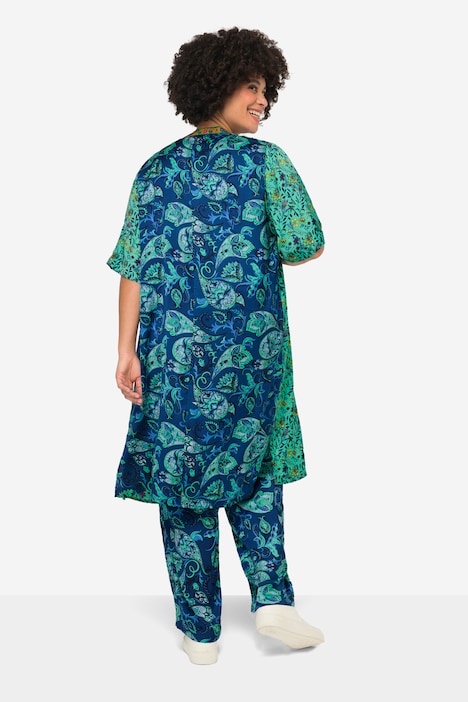 Kaftan, oversized, offene Form, Mustermix, 3/4-Ärmel