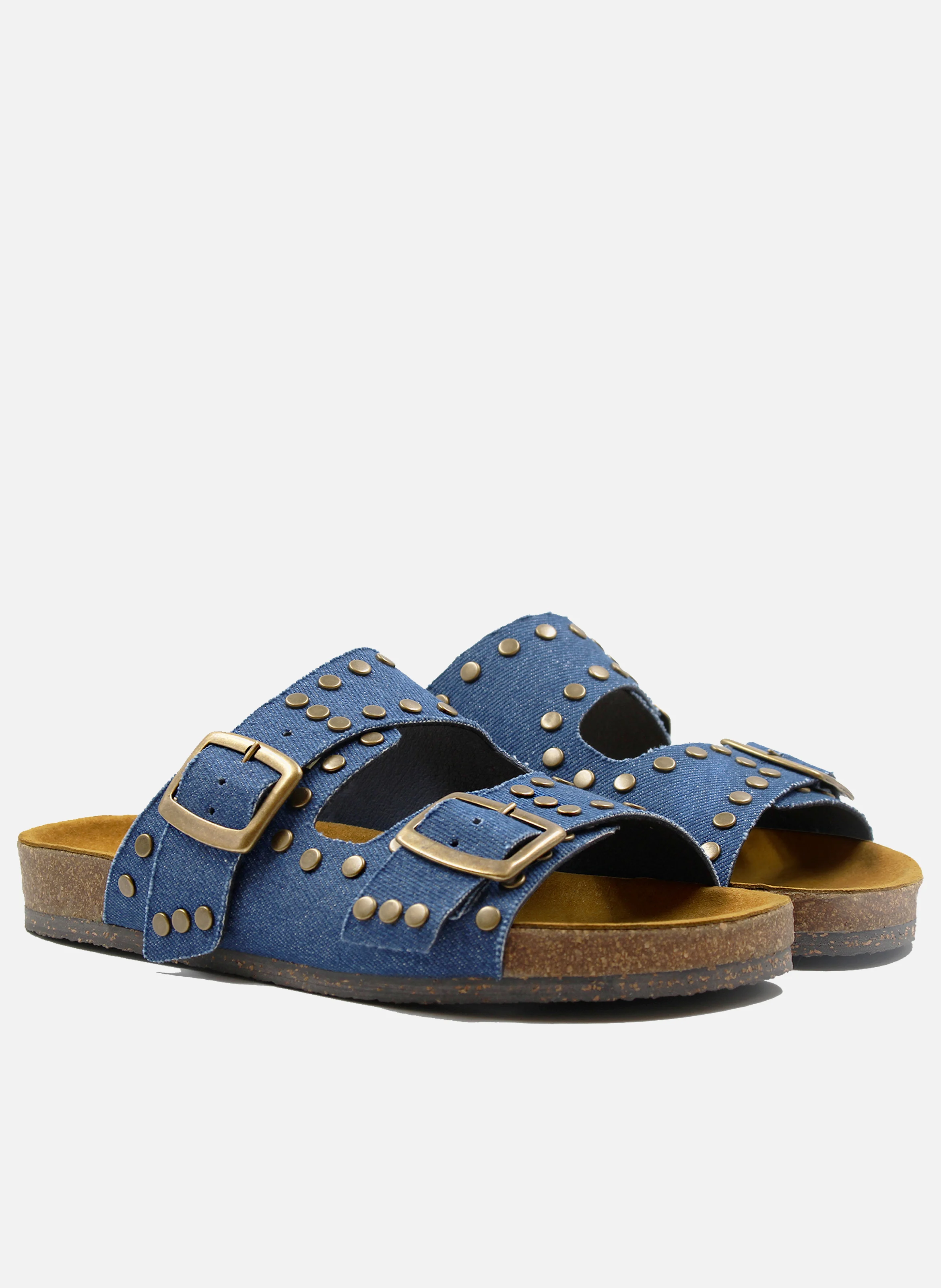 Mules liège clous denim | Bleu