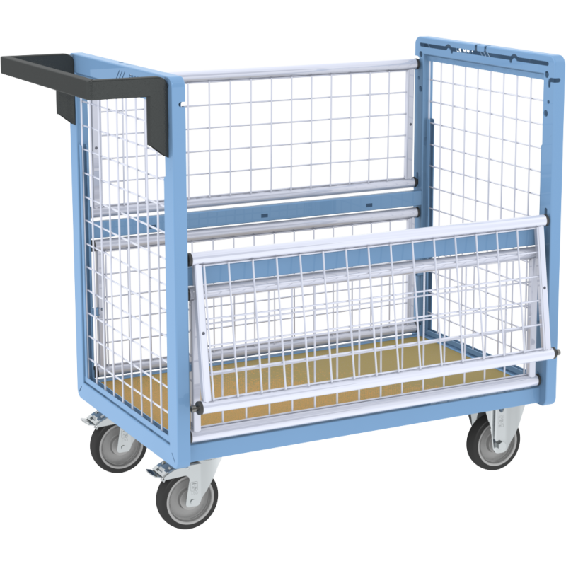 Chariot conteneur grillagé sans toit, 850 x 500 mm, 250 kg