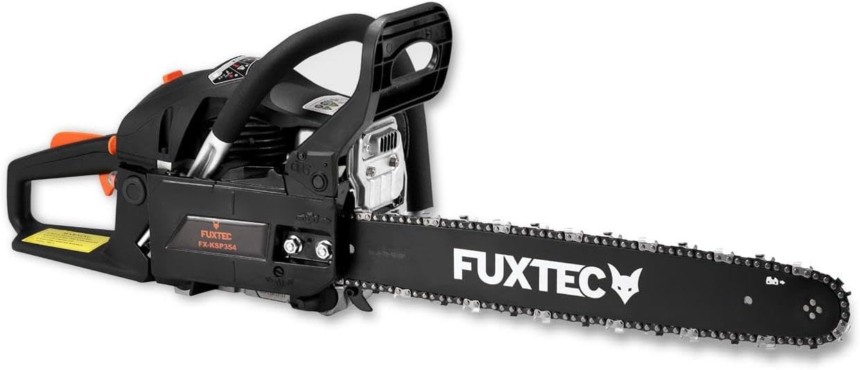 FUXTEC Benzin Kettensäge FX-KSP354 – Motorsägen Leisatung 2,2KW/ 54ccm Hubraum & EASY-Start – Schwertlänge 18 Zoll – Gewicht von 5,47Kg / Notstopp-Kippschalter