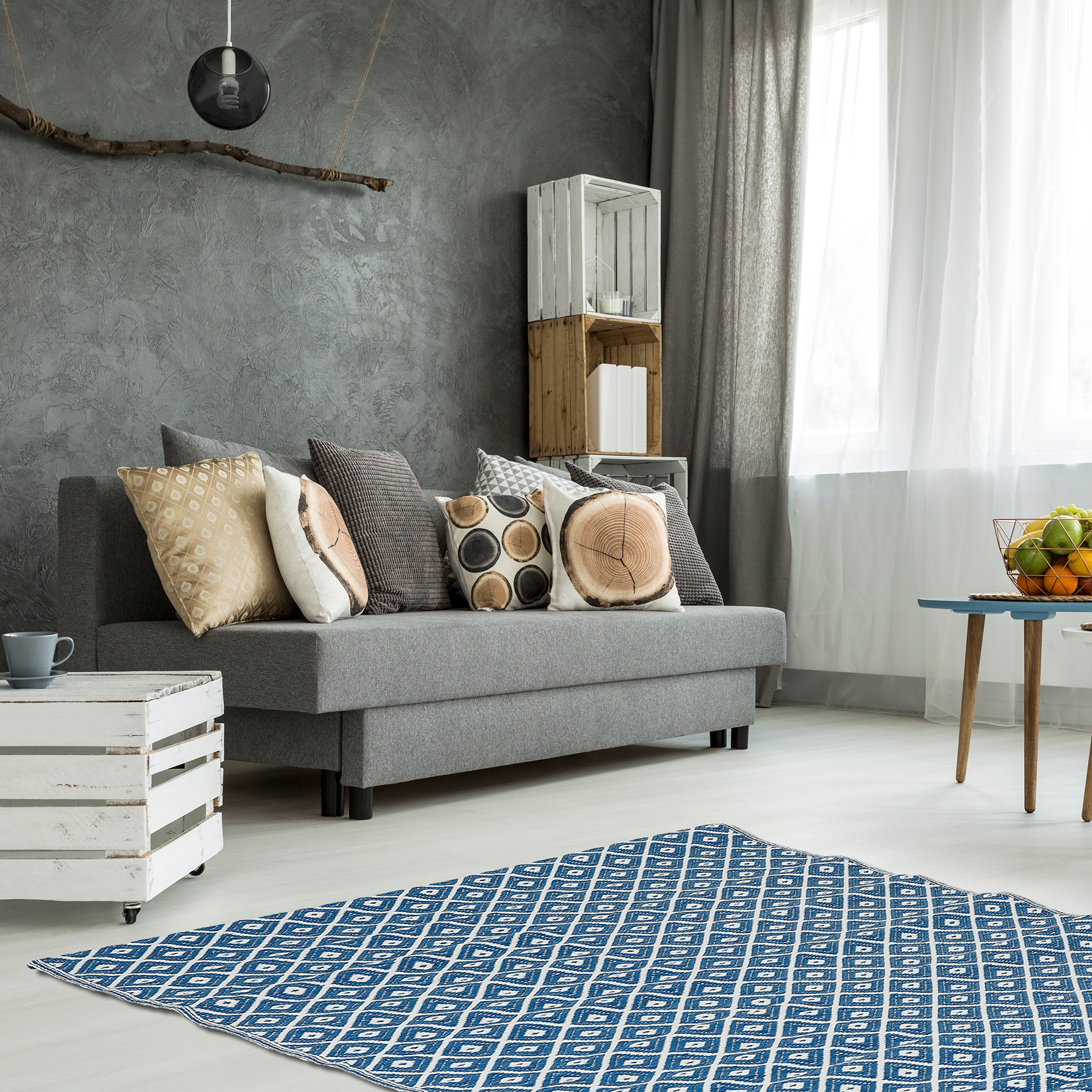 Outdoor-Teppich - blau - Rautenmuster - 150x200 cm