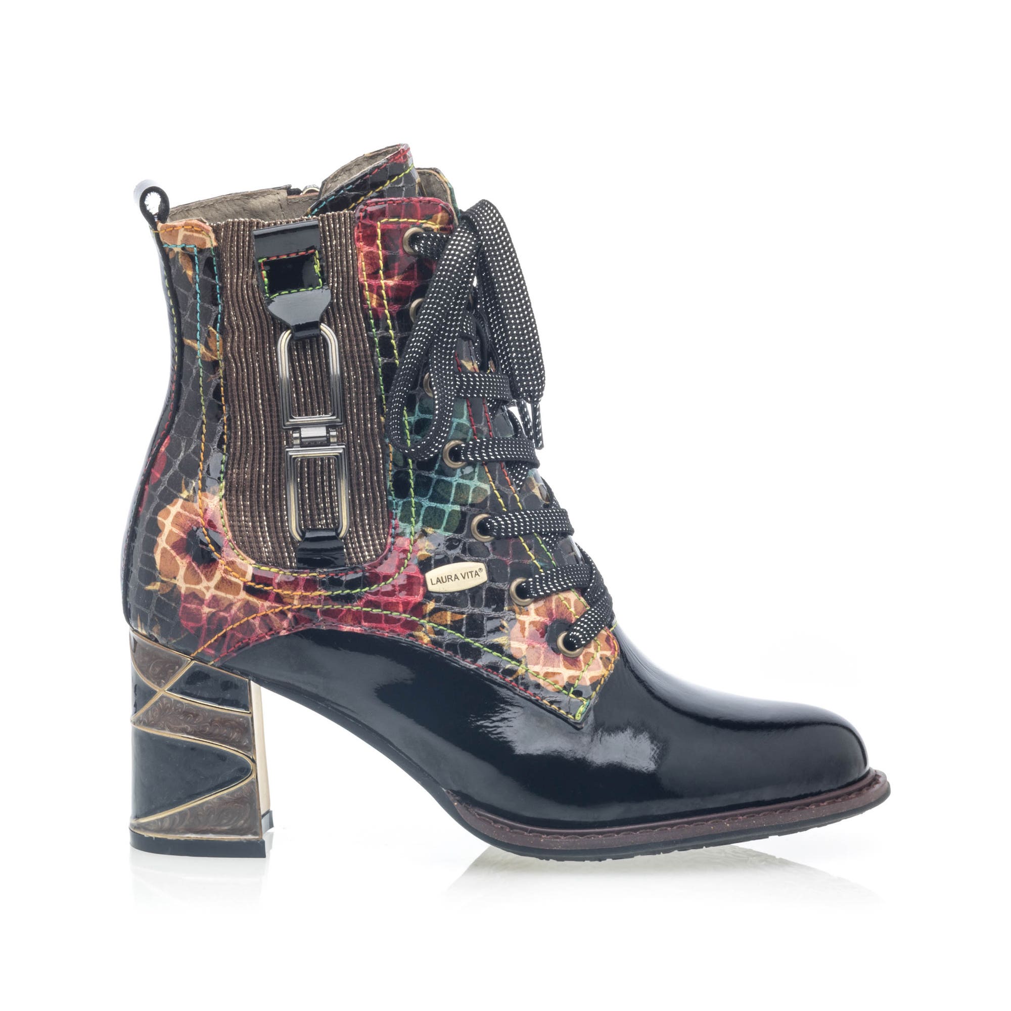 Bottines à lacets à talon Femme noir vernis