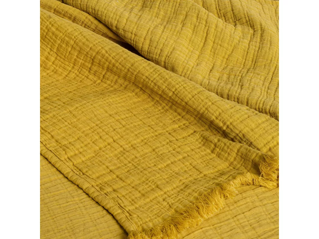 Dessus de lit 230x250 cm BREHAT 100% gaze de coton jaune miel