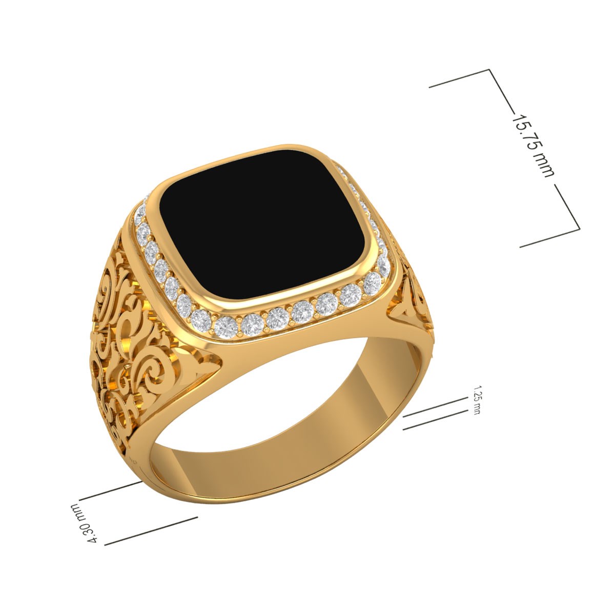 Bague Homme en Or Jaune 10.08grs avec Onyx et Diamants - Idée Cadeau Précieux | Aden
