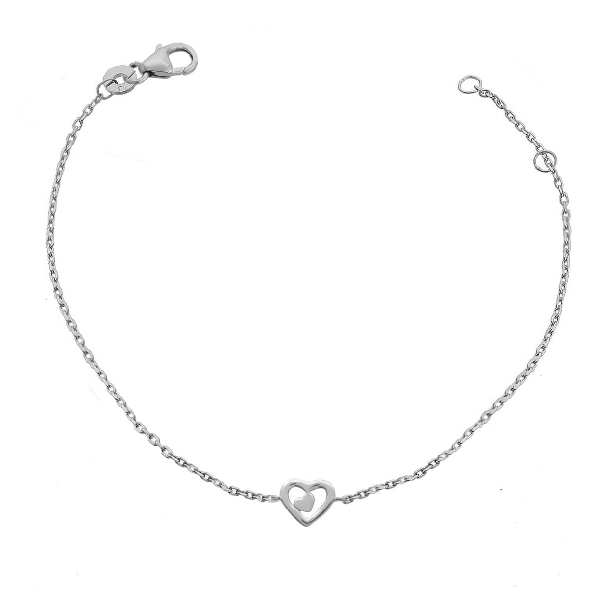 Bracelet 2 coeurs coeur ajouré et coeur plein Argent 925 Rhodié