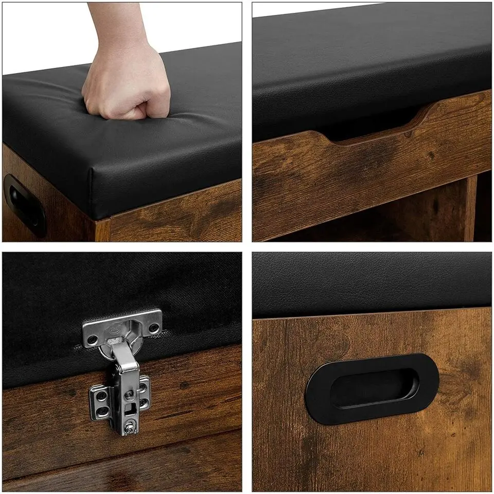 Schoenenrek met zitbank - schoenenkast - schoenenbank met kussen - bruin