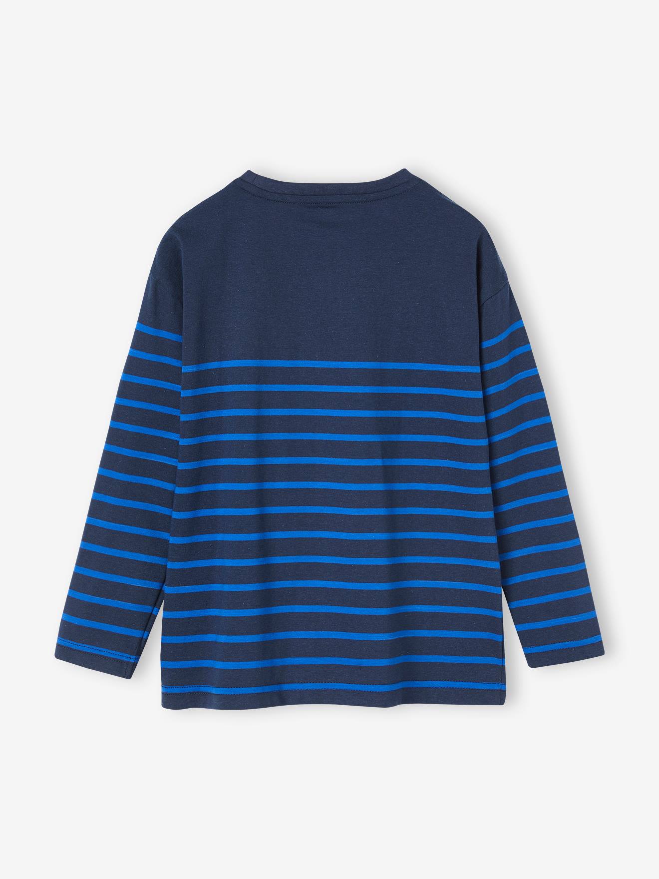 Camiseta estilo marinheiro com detalhe em veludo flocado no peito, para meninos, cinza mesclado médio